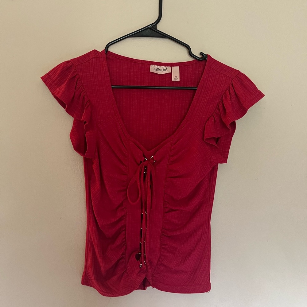 Willow and Root Lace up Flutter Top